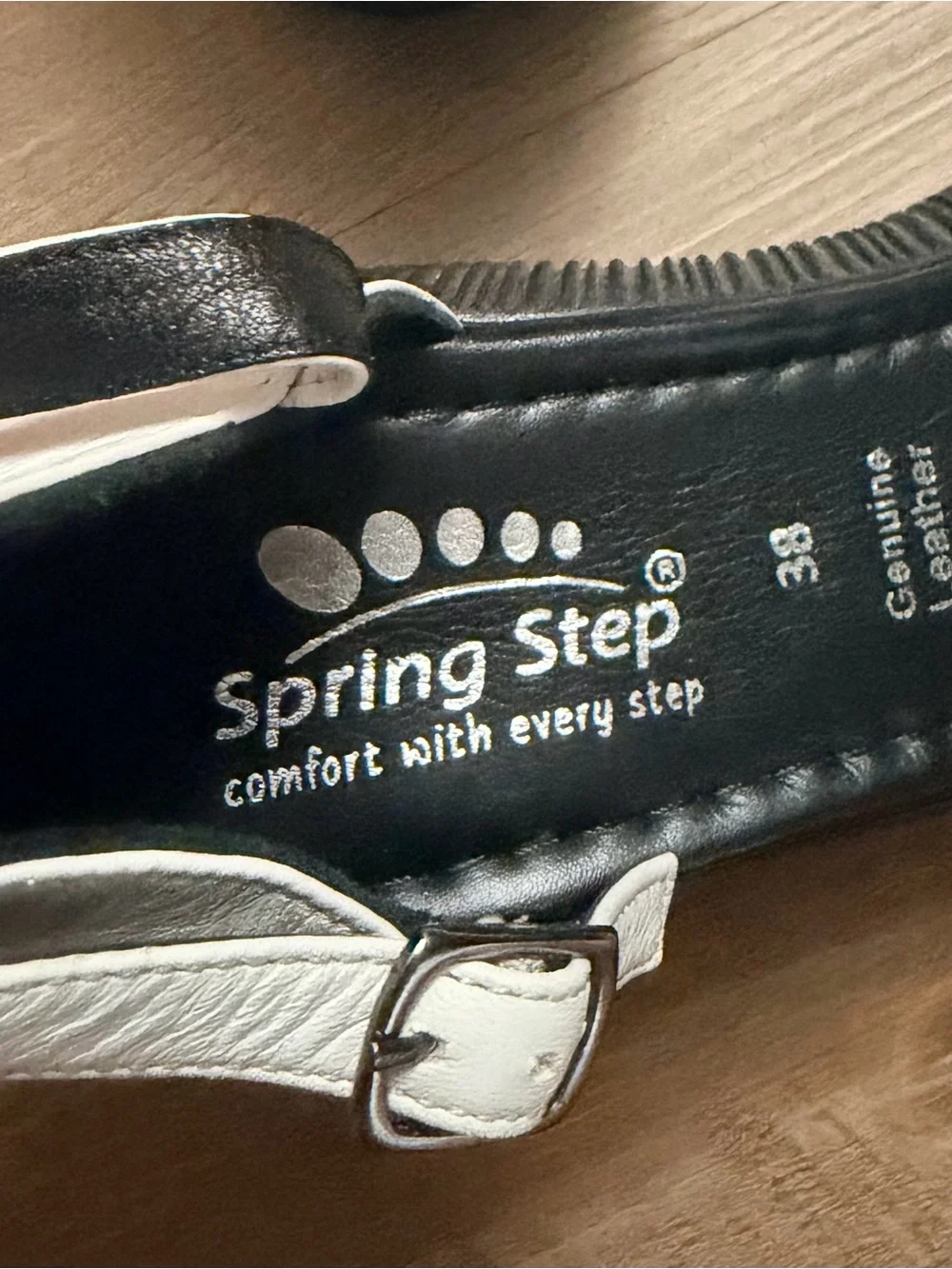 Spring Step White and Black Genuine Leather Chunky Platform Sandals